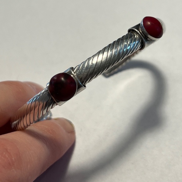 Funky Sterling and Red Stone Cuff Bracelet - Picture 2 of 6